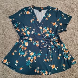 Torrid Babydoll Floral Faux Wrap Style Blouse